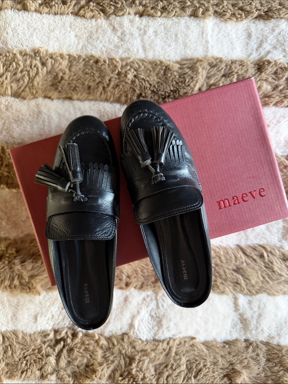 Maeve Black Tassel Fringe Slip-On Loafers